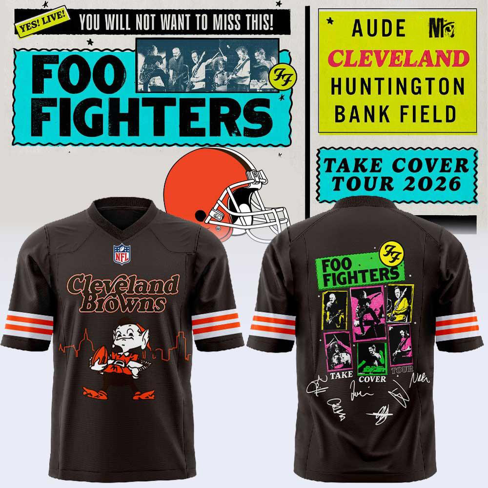 Foo Fighters Take Over Tour 2026 Cleveland Browns Brown Football Jersey 1 - Unicasport Foo Fighters Take Over Tour 2026 Cleveland Browns Brown Football Jersey