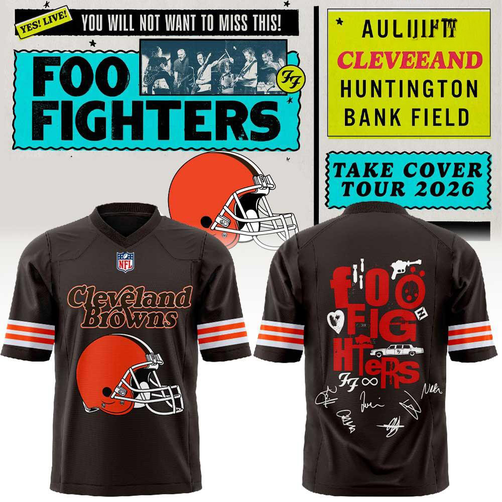 Cleveland Browns x Foo Fighters Take Over Tour 2026 Helmet Brown Football Jersey 1 - Unicasport Cleveland Browns x Foo Fighters Take Over Tour 2026 Helmet Brown Football Jersey