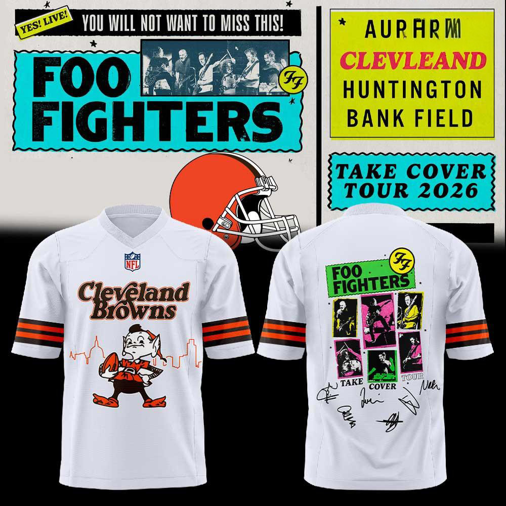 Cleveland Browns x Foo Fighters 2026 Take Over Tour White Football Jersey Apparel 1 - Unicasport Cleveland Browns x Foo Fighters 2026 Take Over Tour White Football Jersey Apparel