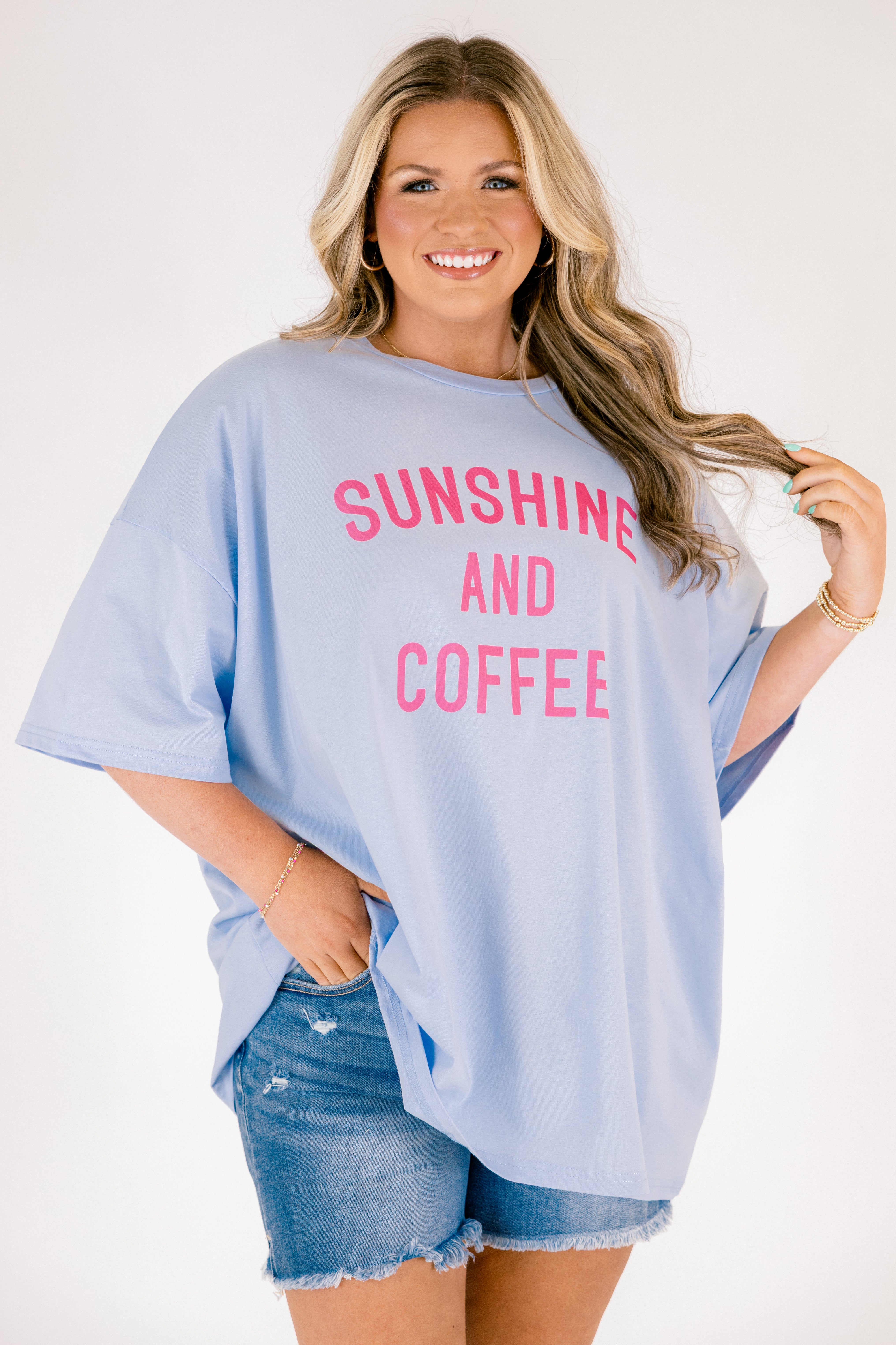 Coffee in the Sun Boyfriend Tee, Ash Blue
