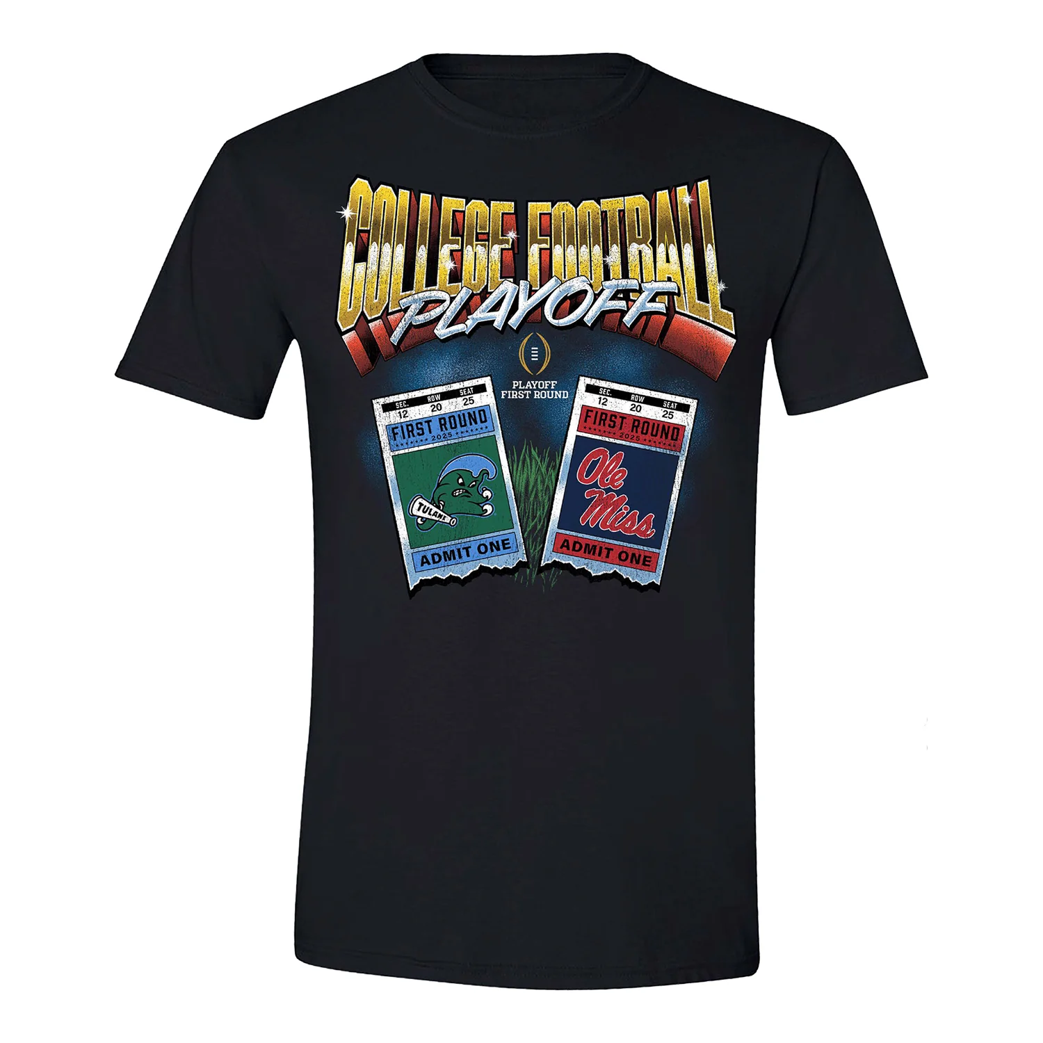 College Football Playoff Merch 2025 First Round Ole Miss Rebels vs Tulane Green Wave Matchup Ticket TShirt Gift For Everyone