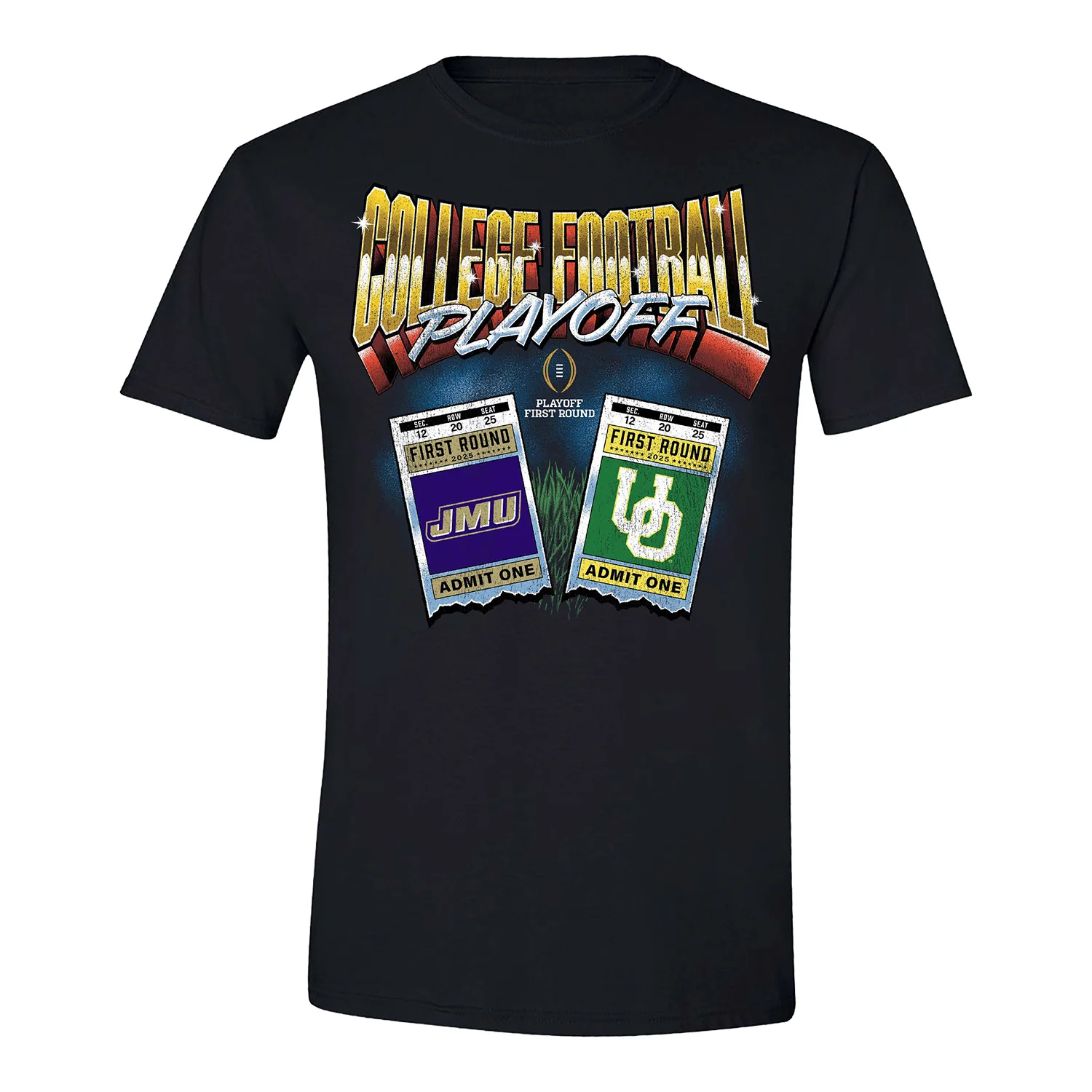 College Football Playoff Merch 2025 First Round Oregon Ducks vs James Madison Dukes Matchup Ticket TShirt Gift For Everyone