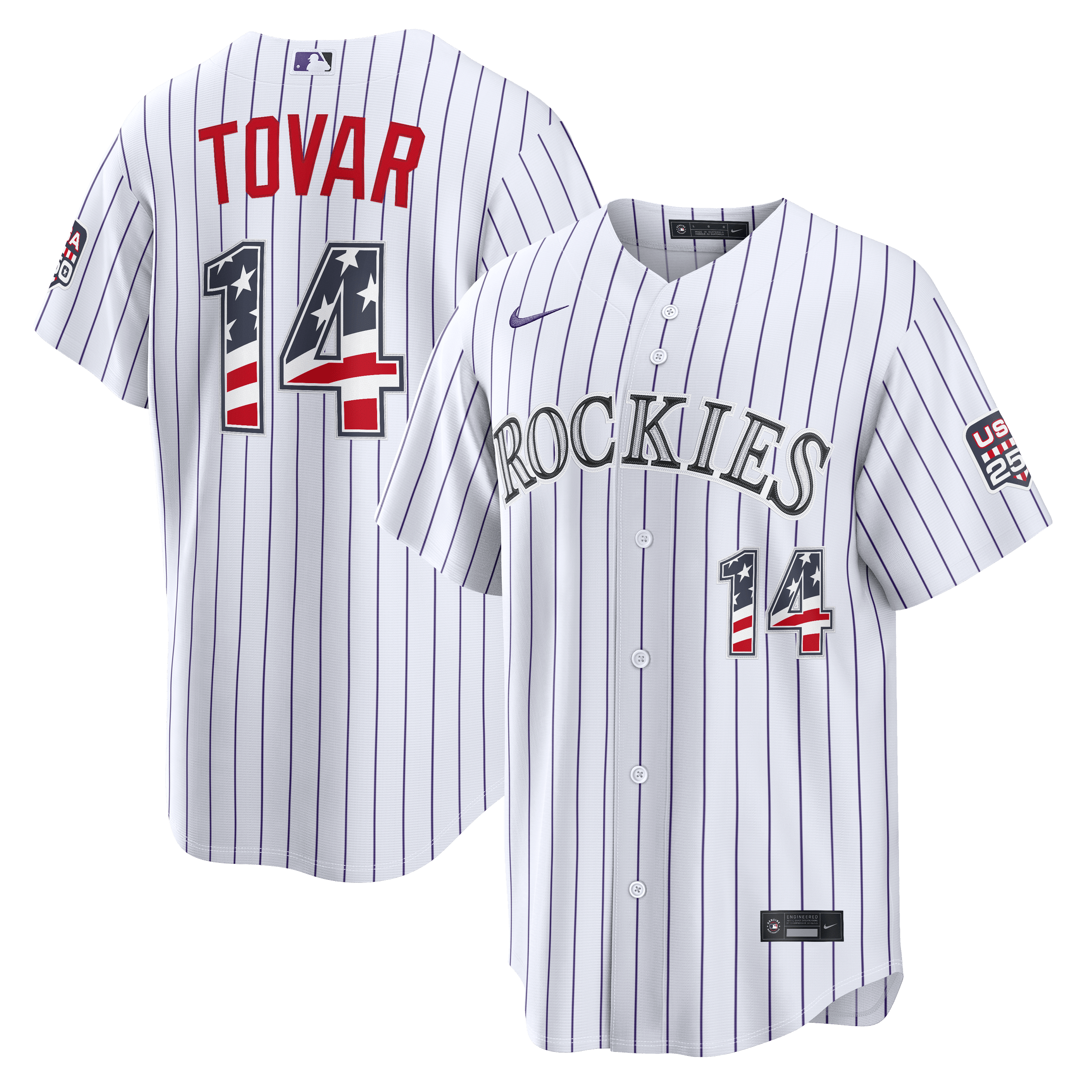 Colorado Rockies Ezequiel Tovar White USA 250 Fourth of July Home Baseball Jersey