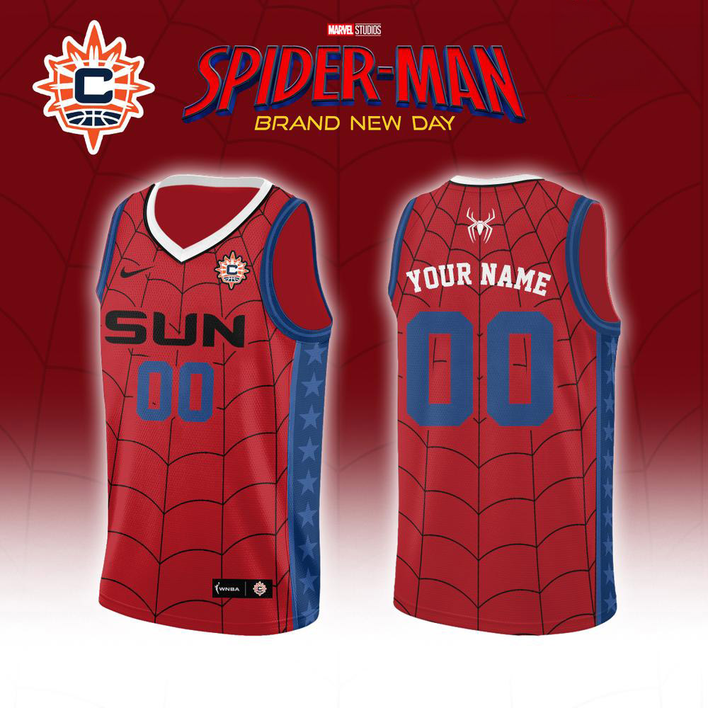 Spider-Man Brand New Day 2026 Edition Connecticut Sun Basketball Jersey Apparel 1 - Unicasport Spider-Man Brand New Day 2026 Edition Connecticut Sun Basketball Jersey Apparel