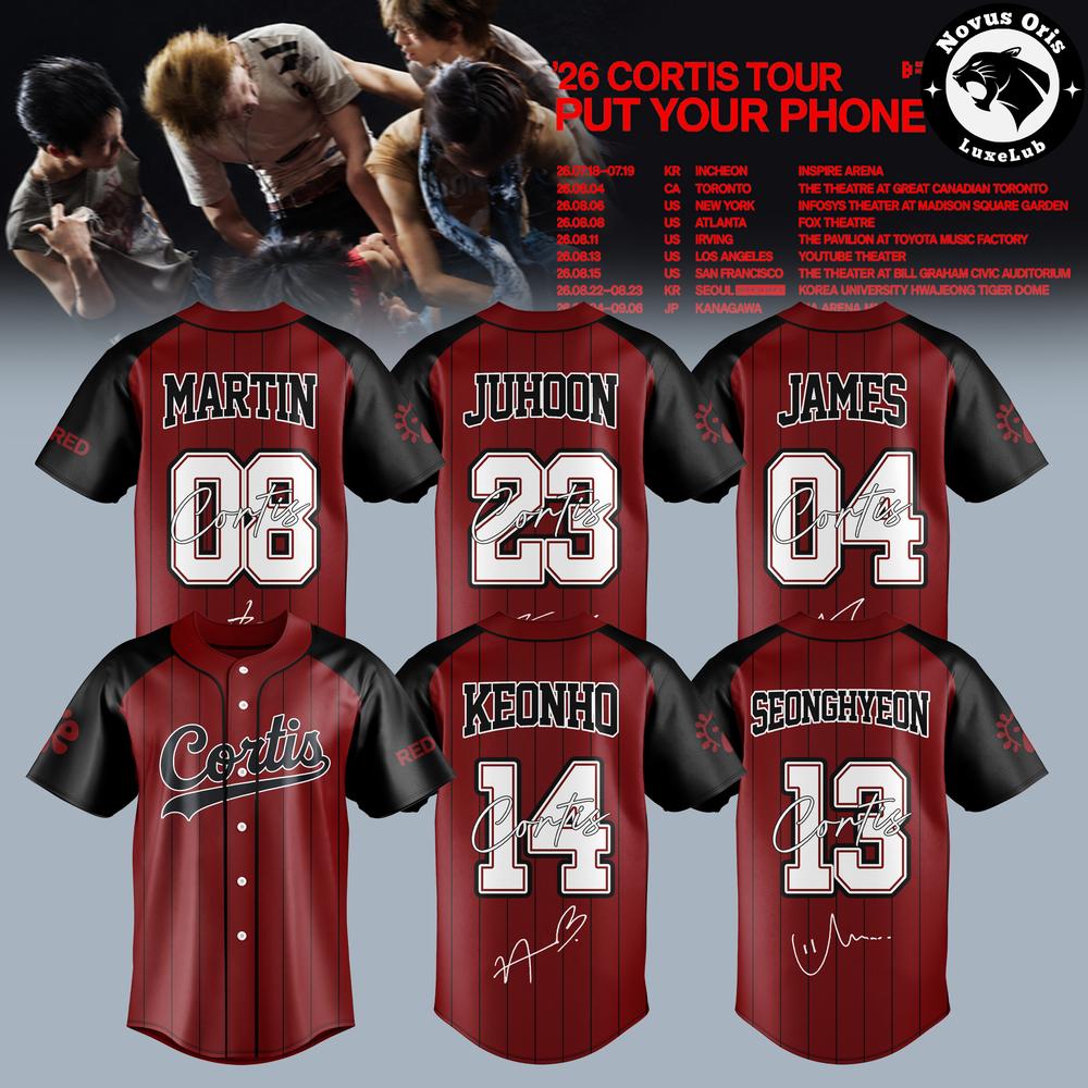 CORTIS x Put Your Phone Down Tour 2026 Red Edition Baseball Jersey 1 - Unicasport CORTIS x Put Your Phone Down Tour 2026 Red Edition Baseball Jersey