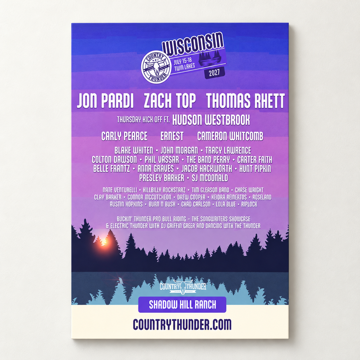 Country Thunder Wisconsin Festival 2027 In Twin Lakes Wisconsin On July 1518 2027 Home Decor Poster Canvas