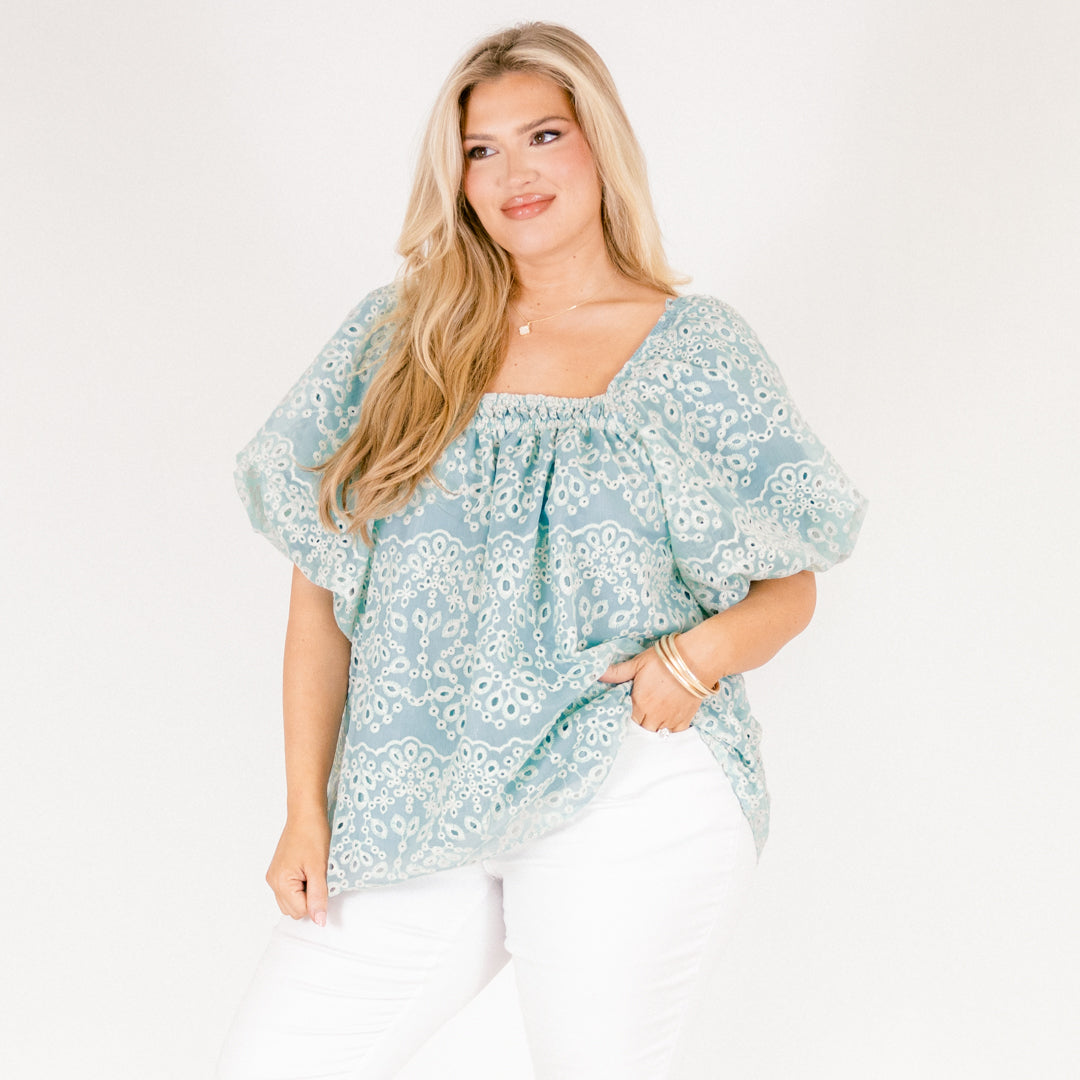 Cozy Love Top, Teal Eyelet 8 Cozy Love Top, Teal Eyelet - Image 8