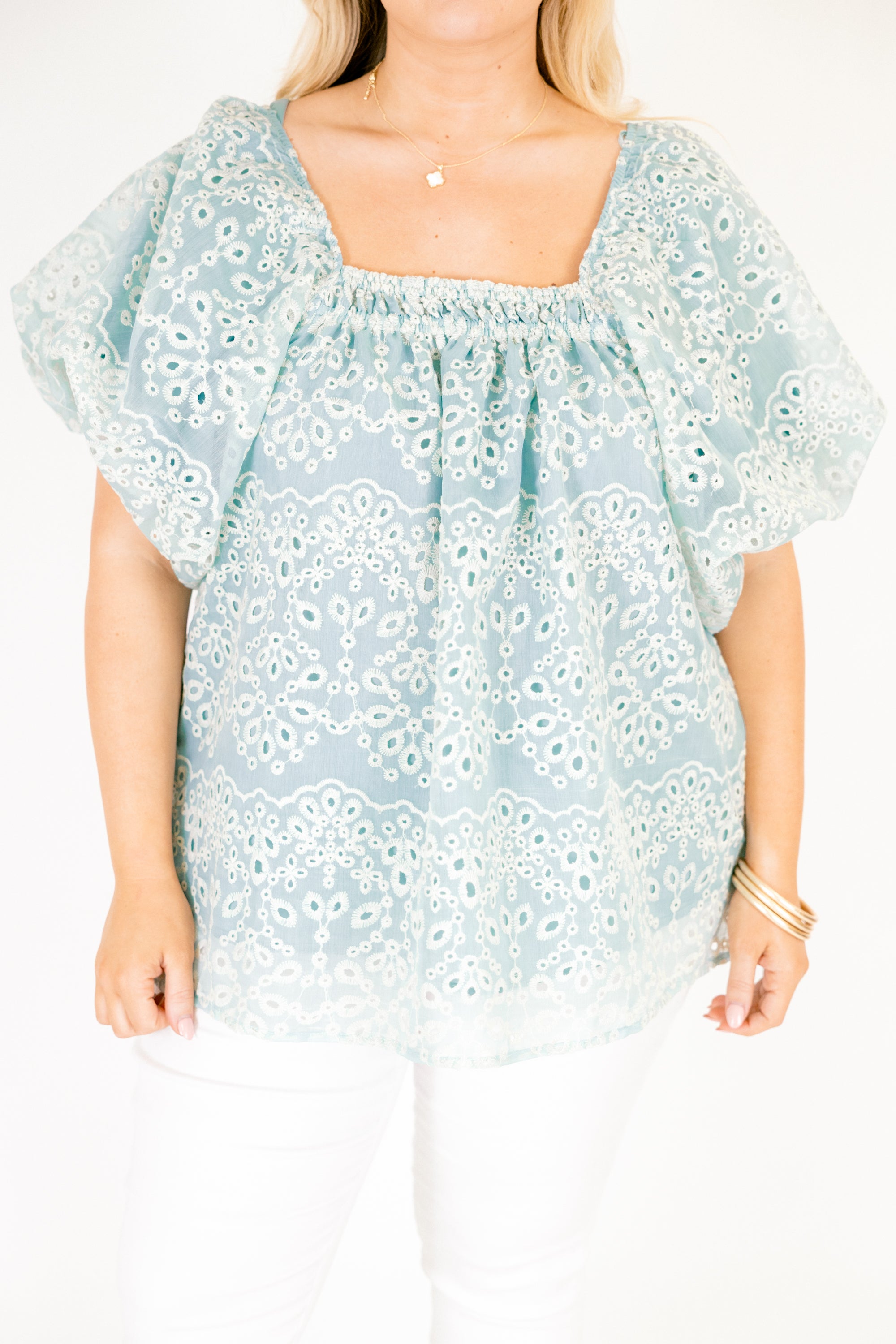 Cozy Love Top, Teal Eyelet 6 Cozy Love Top, Teal Eyelet - Image 6