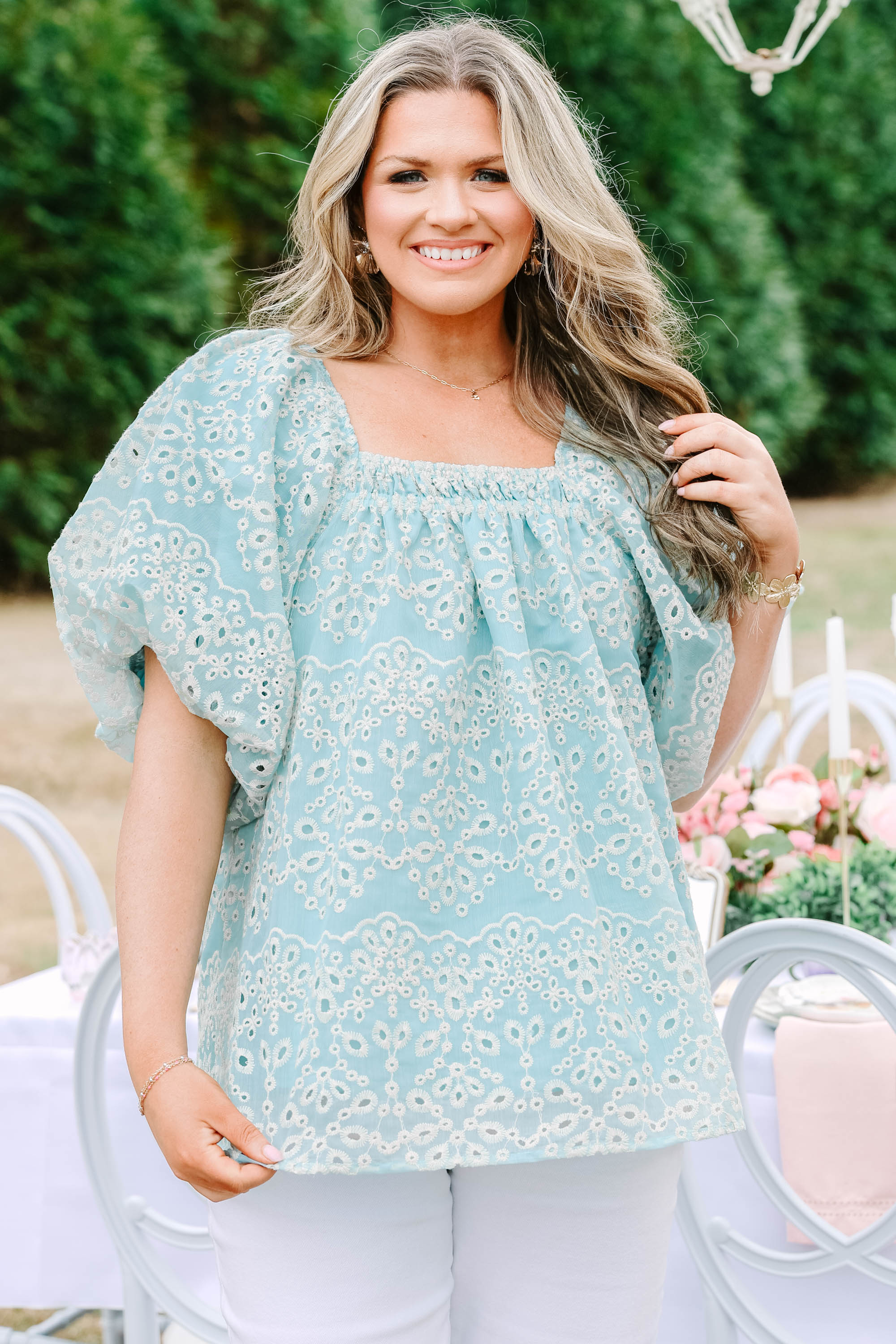 Cozy Love Top, Teal Eyelet