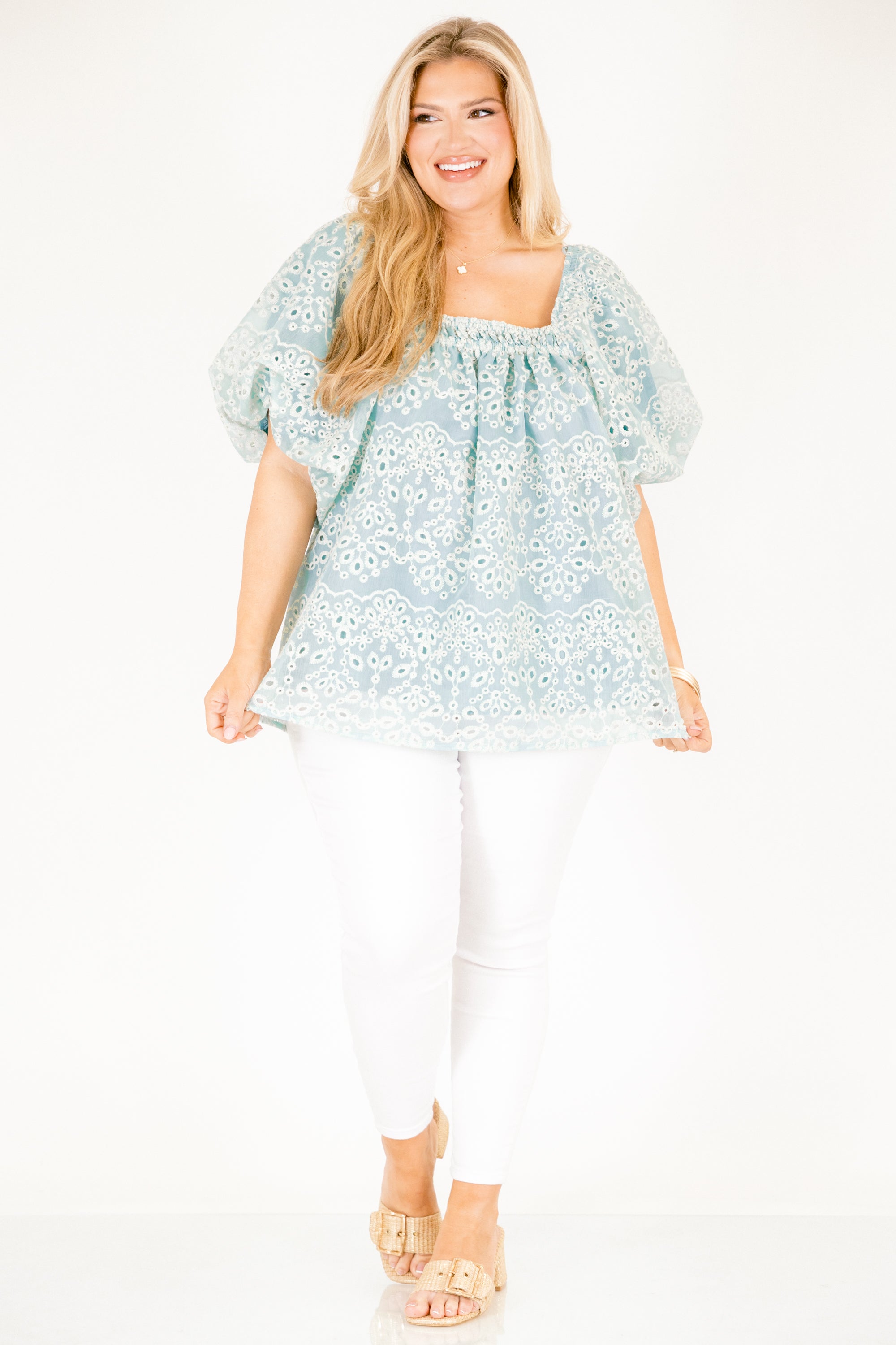 Cozy Love Top, Teal Eyelet 4 Cozy Love Top, Teal Eyelet - Image 4