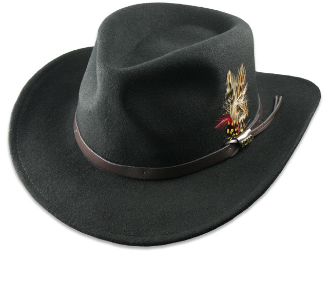 Crushable Wool Felt Outback Big Head Hat Water Repellent For Men Black Gift For Dad