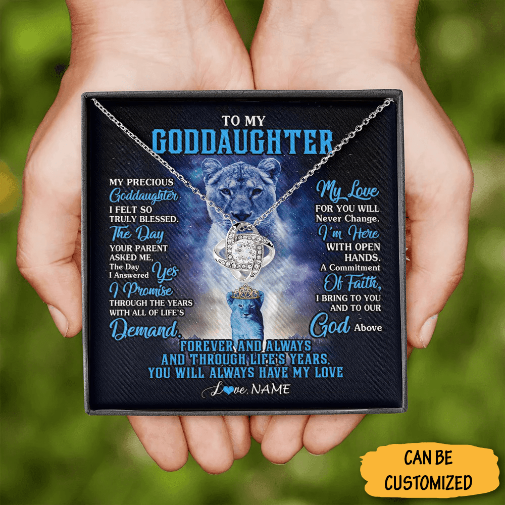 Custom Lion To My Goddaughter Necklace Sterling Silver Love Knot Pendant Necklace Jewellery Gift Box 1 Custom Lion To My Goddaughter Necklace Sterling Silver Love Knot Pendant Necklace Jewellery Gift Box