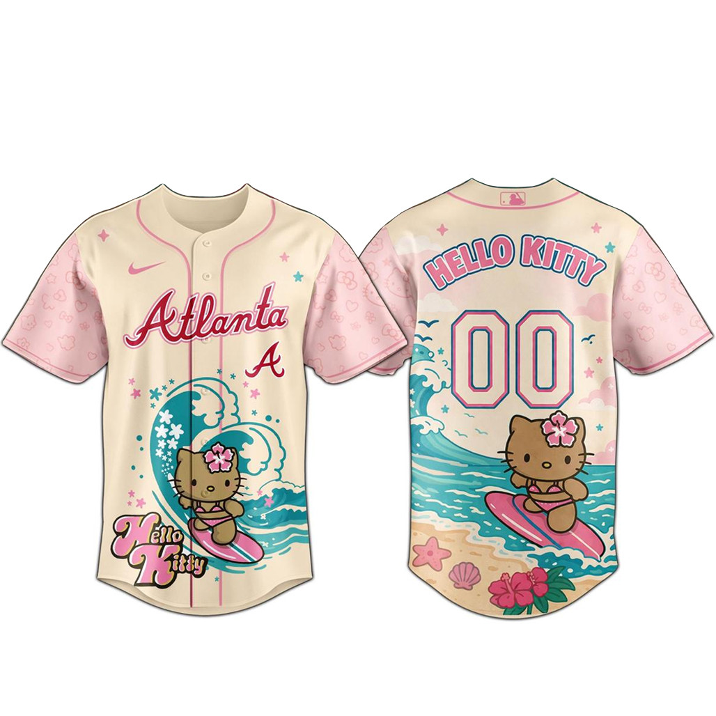 Custom Name & Number Atlanta Braves x Hello Kitty Surfing Kawaii Summer 2026 Baseball Jersey