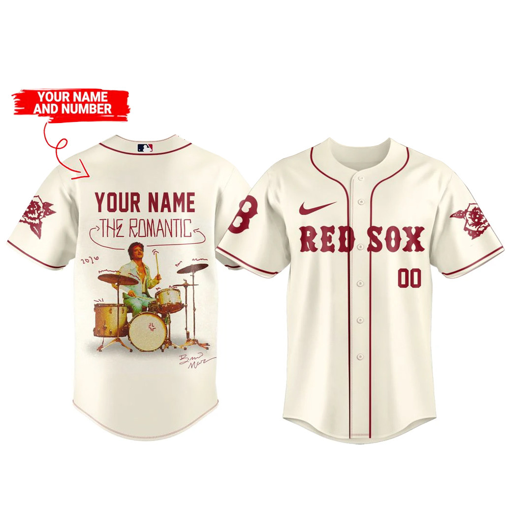 Custom Name & Number Boston Red Sox x Bruno Mars The Romantic Tour 2026 Baseball Jersey