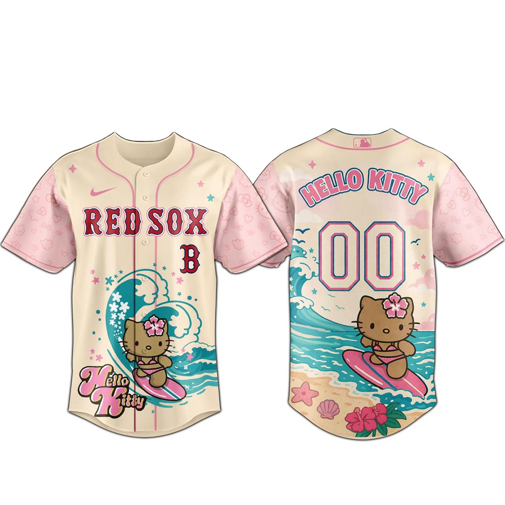 Custom Name & Number Boston Red Sox x Hello Kitty Surfing Kawaii Summer 2026 Baseball Jersey