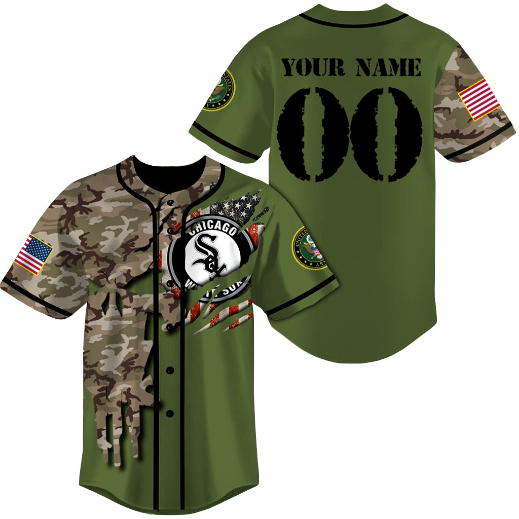 Custom Name & Number Chicago White Sox Military Appreciation Camo Rip Style Baseball Jersey