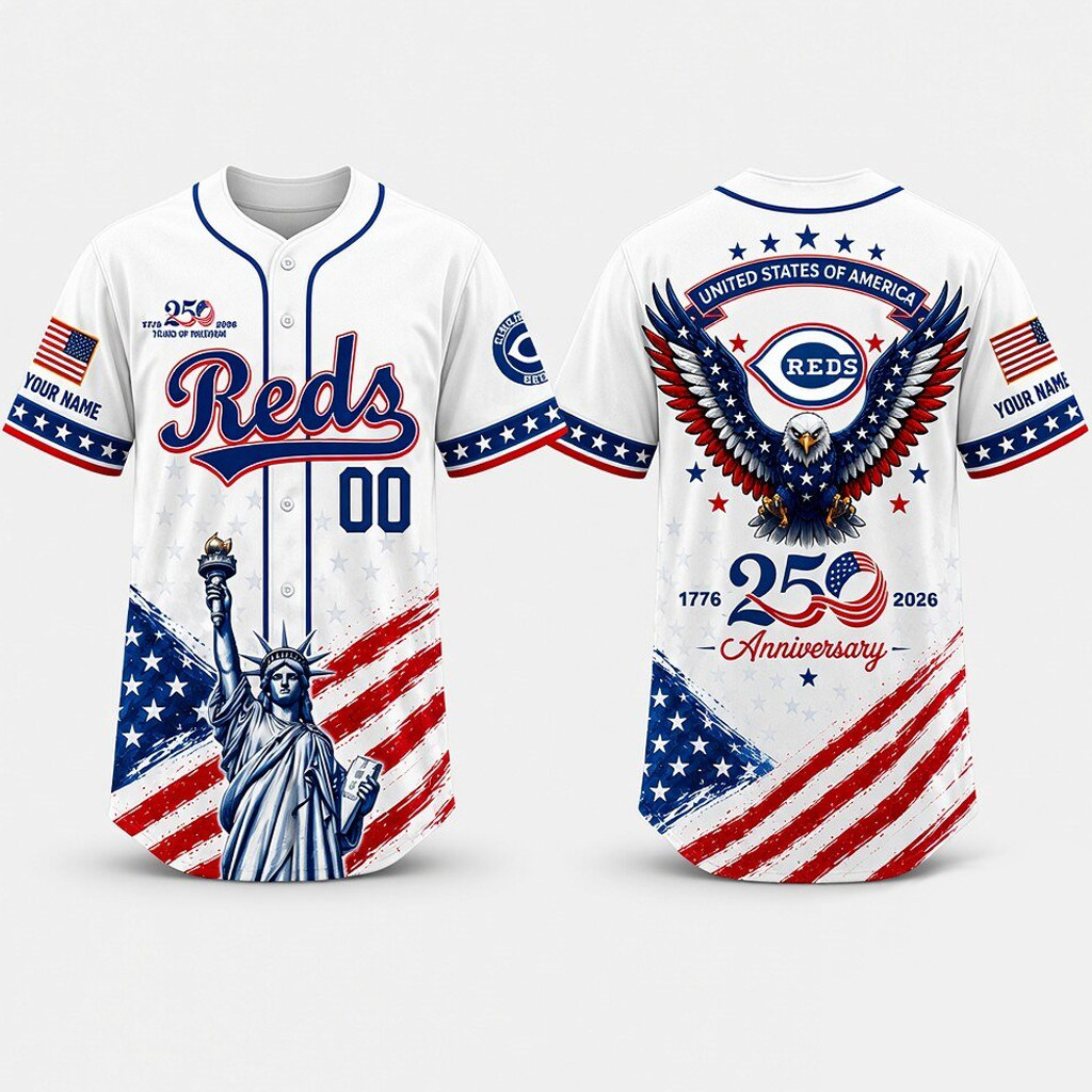 Custom Name & Number Cincinnati Reds 250 Years Of Freedom USA 1776 America Baseball Jersey