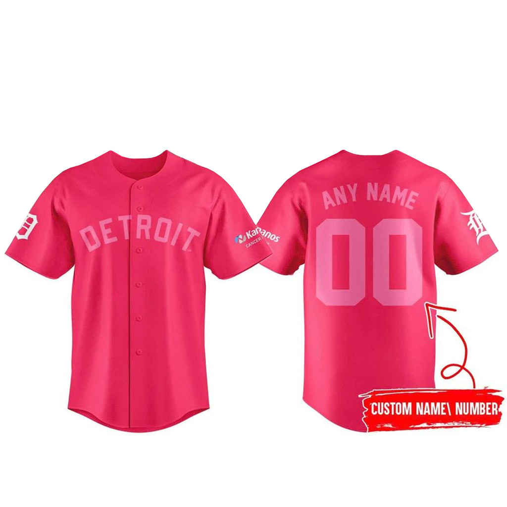 Custom Name & Number Detroit Tigers Pink Out The Park Baseball Jersey Personalized Fan Button-Up Shirt