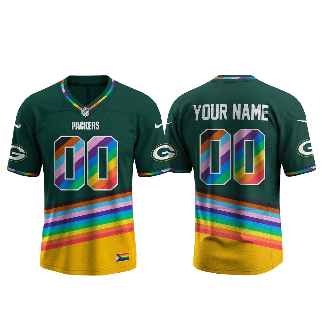 Custom Name & Number Green Bay Packers Happy Pride Month 2026 Football Jersey