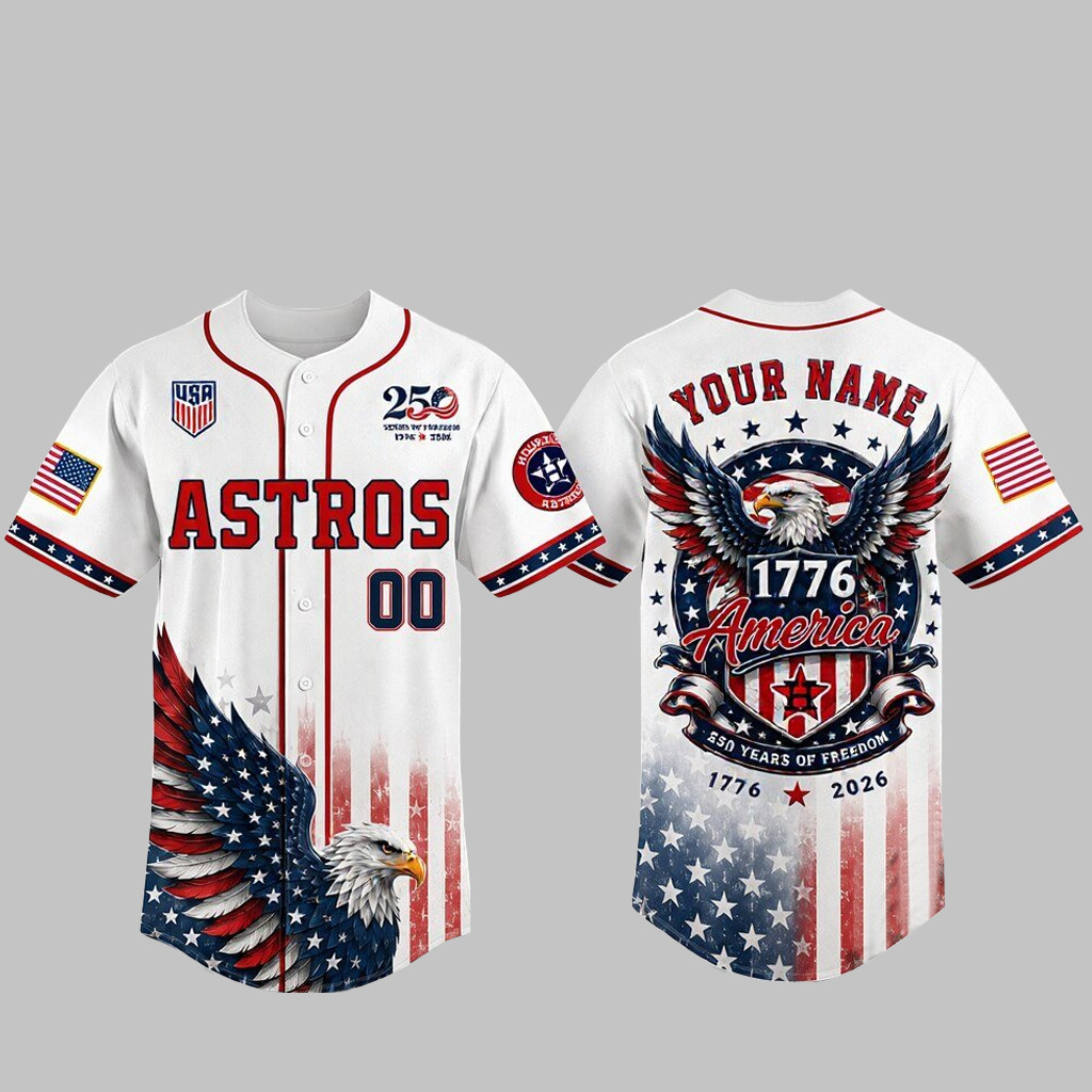 Custom Name & Number Houston Astros 250 Years Of Freedom USA 1776 America Baseball Jersey
