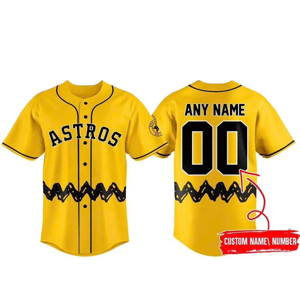Custom Name & Number Houston Astros x Peanuts Night 2026 Yellow Baseball Jersey