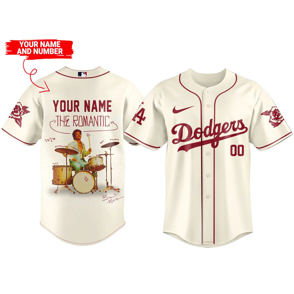 Custom Name & Number Los Angeles Dodgers x Bruno Mars The Romantic Tour 2026 Baseball Jersey