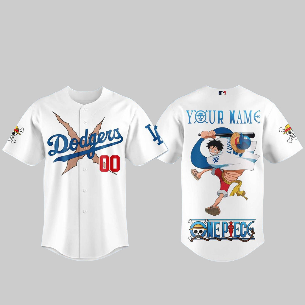 Custom Name & Number Los Angeles Dodgers x One Piece Night 2026 Luffy Scar White Baseball Jersey