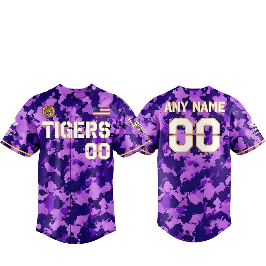 Custom Name & Number LSU Tigers 2026 Purple Camo Baseball Jersey