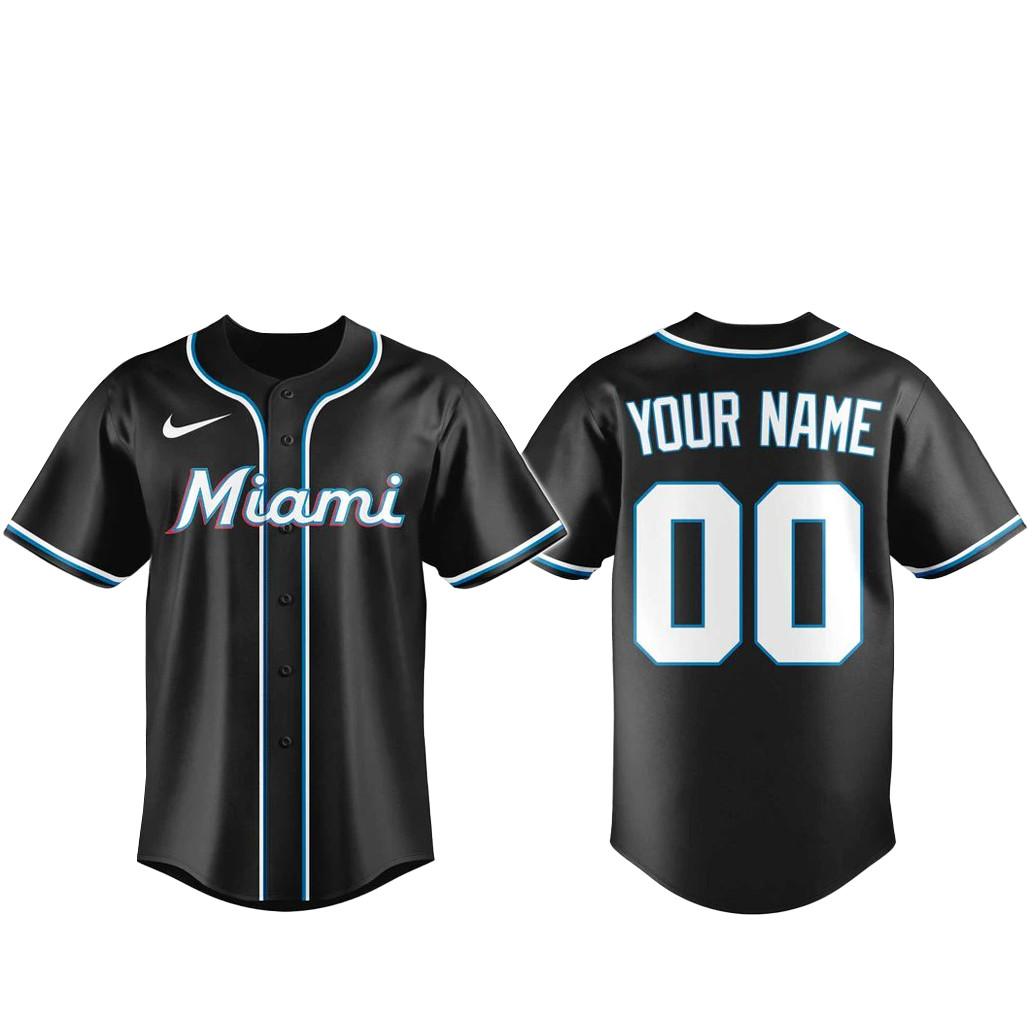 Custom Name & Number Miami Marlins Blackout Built For The Night 2026 Baseball Jersey