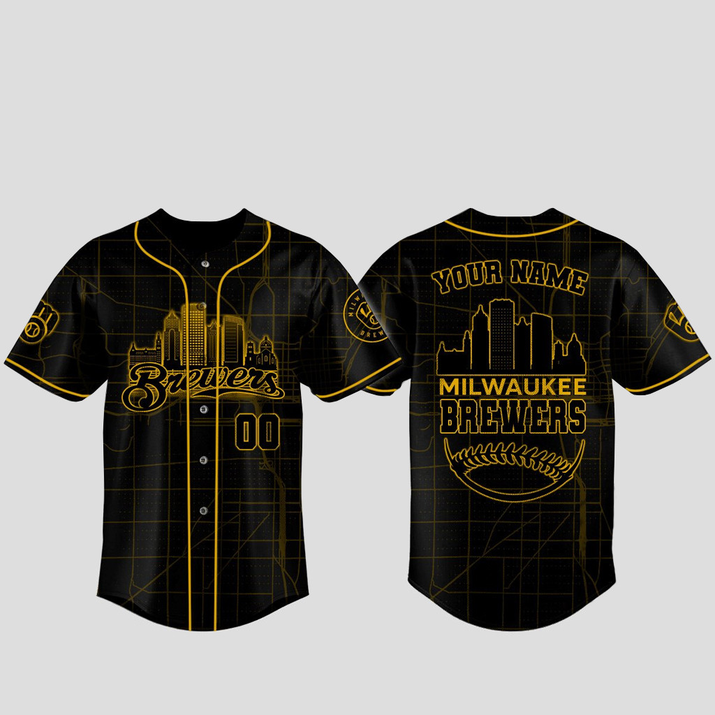 Custom Name & Number Milwaukee Brewers x Back In Black Baseball Jersey