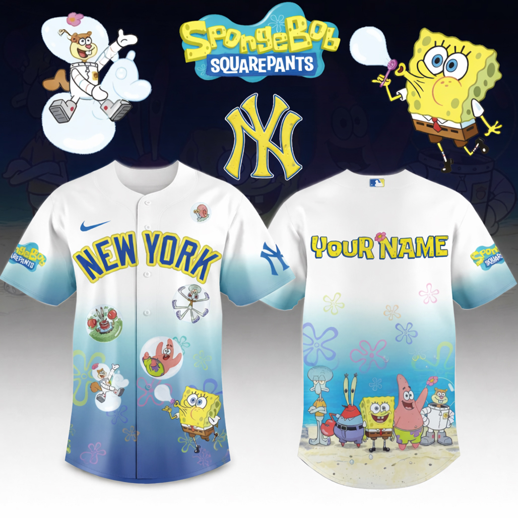 Custom Name & Number New York Yankees x SpongeBob SquarePants 2026 Baseball Jersey