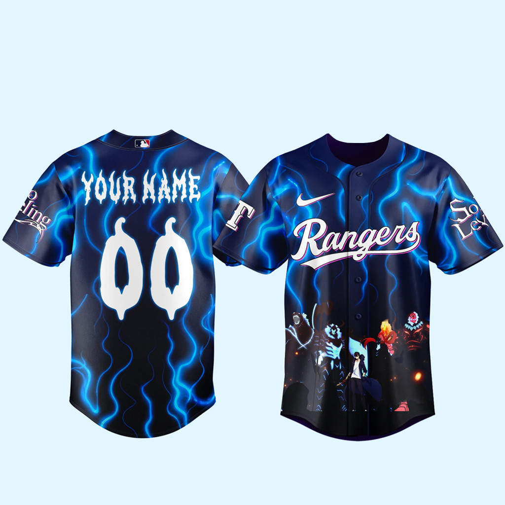 Custom Name & Number Texas Rangers x Solo Leveling Baseball Jersey