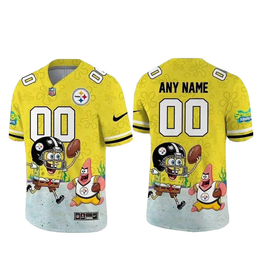 Pittsburgh Steelers x SpongeBob SquarePants 2026 Custom Name Number Football Jersey 1 - Unicasport Pittsburgh Steelers x SpongeBob SquarePants 2026 Custom Name Number Football Jersey