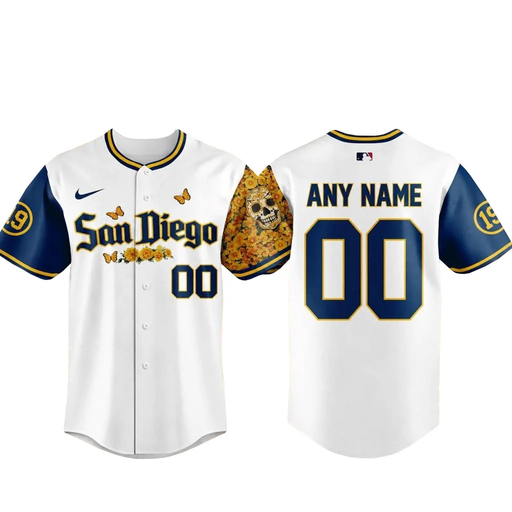 San Diego Padres Sugar Skull Butterfly Custom Baseball Jersey Baseball Fan Collection 1 - Unicasport San Diego Padres Sugar Skull Butterfly Custom Baseball Jersey Baseball Fan Collection