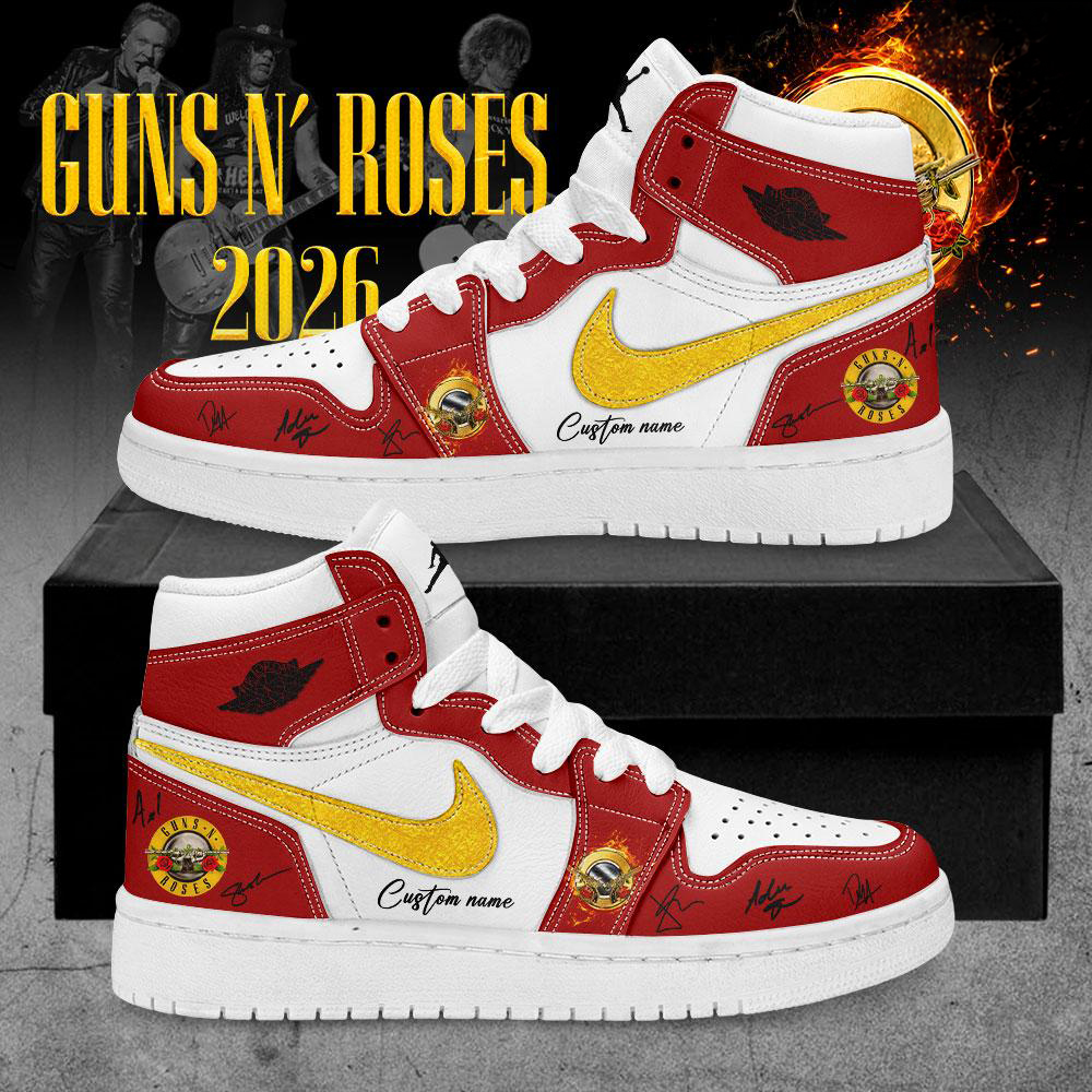 Custom Name Guns N Roses Red and White High Top Rock Sneakers