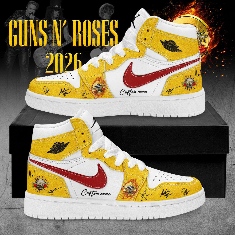 Custom Name Guns N Roses Yellow and White Rock High Top Sneakers