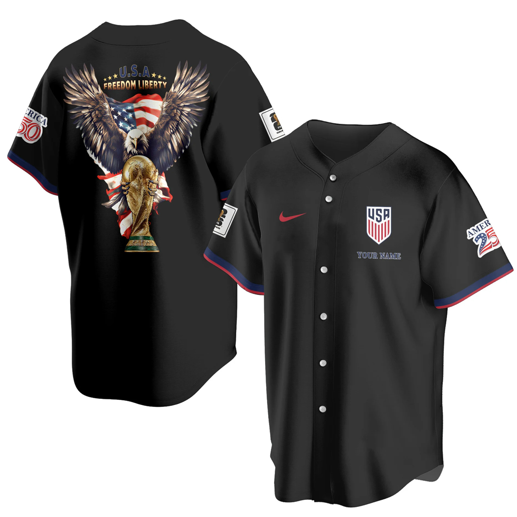 Custom Name USA Global Soccer Event 2026 Patriotic Eagle America 250 Black Baseball Jersey