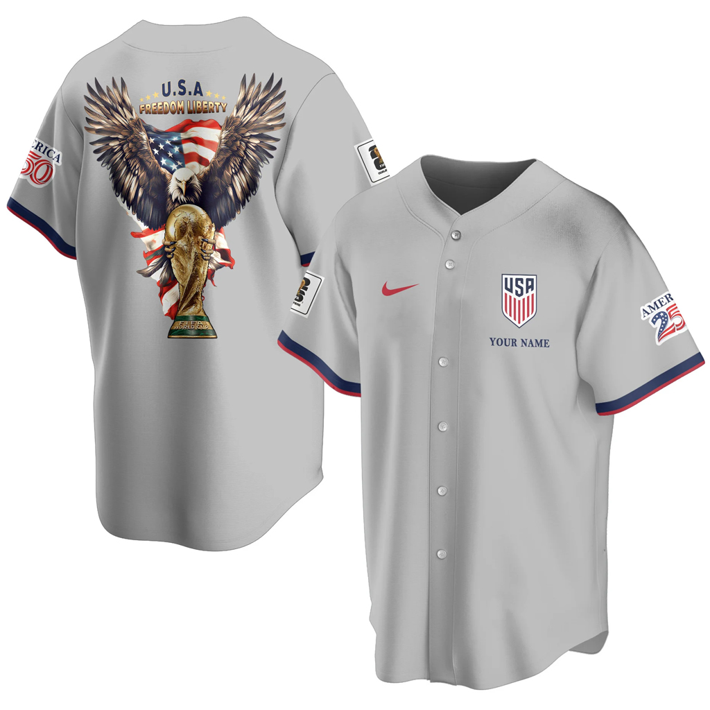 Custom Name USA Global Soccer Event 2026 Patriotic Eagle America 250 Heather Grey Baseball Jersey