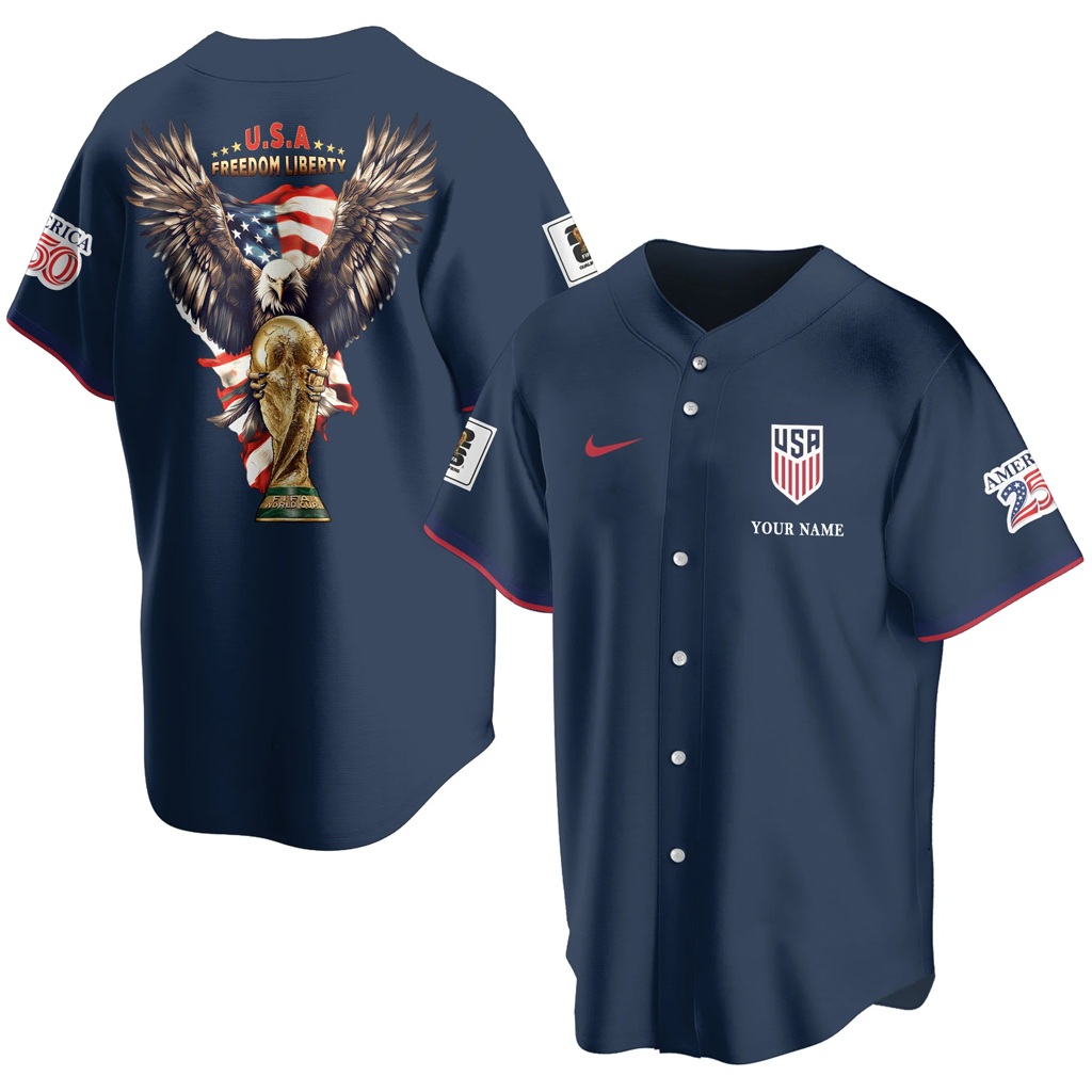 Custom Name USA Global Soccer Event 2026 Patriotic Eagle America 250 Navy Baseball Jersey