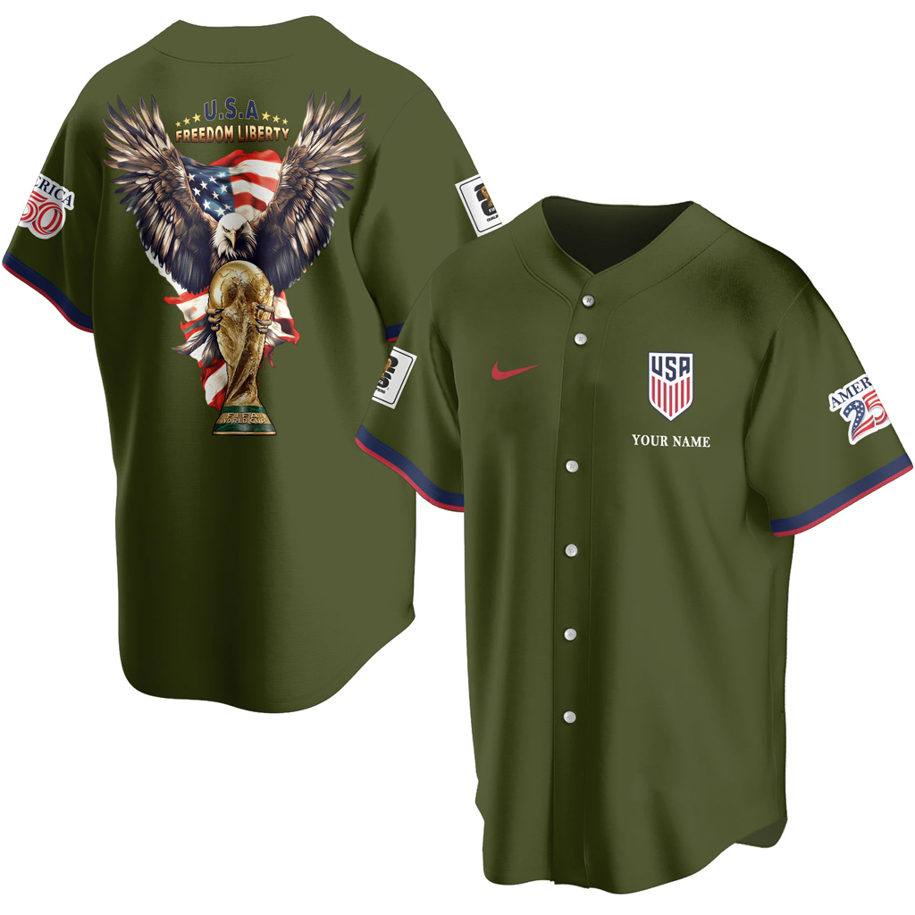 Custom Name USA Global Soccer Event 2026 Patriotic Eagle America 250 Olive Baseball Jersey