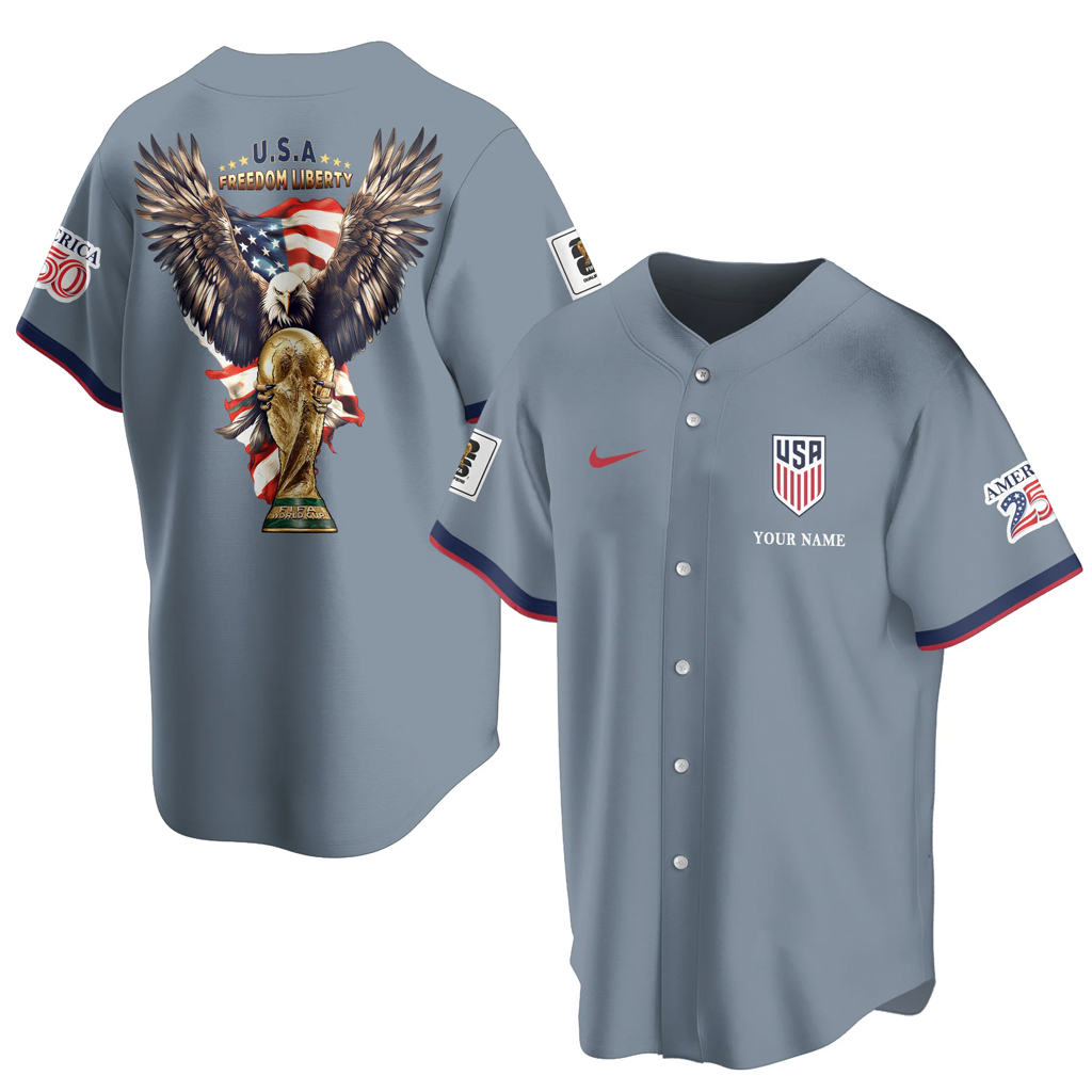 Custom Name USA Global Soccer Event 2026 Patriotic Eagle America 250 Slate Blue Baseball Jersey