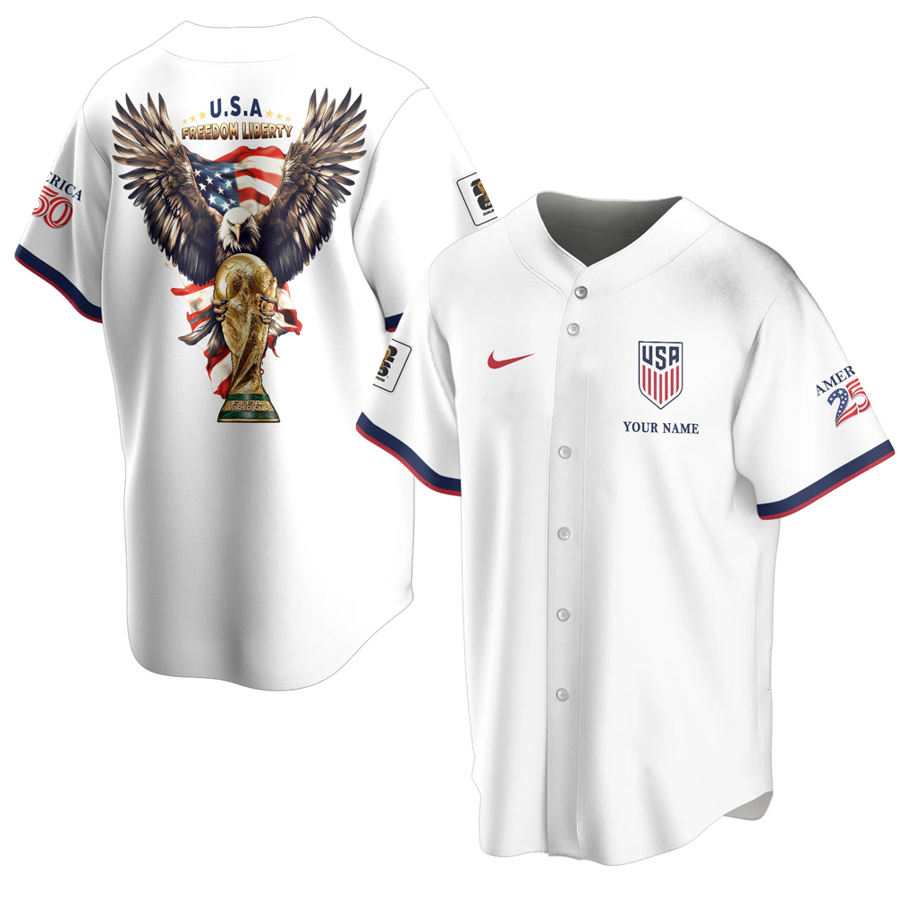 Custom Name USA Global Soccer Event 2026 Patriotic Eagle America 250 White Baseball Jersey