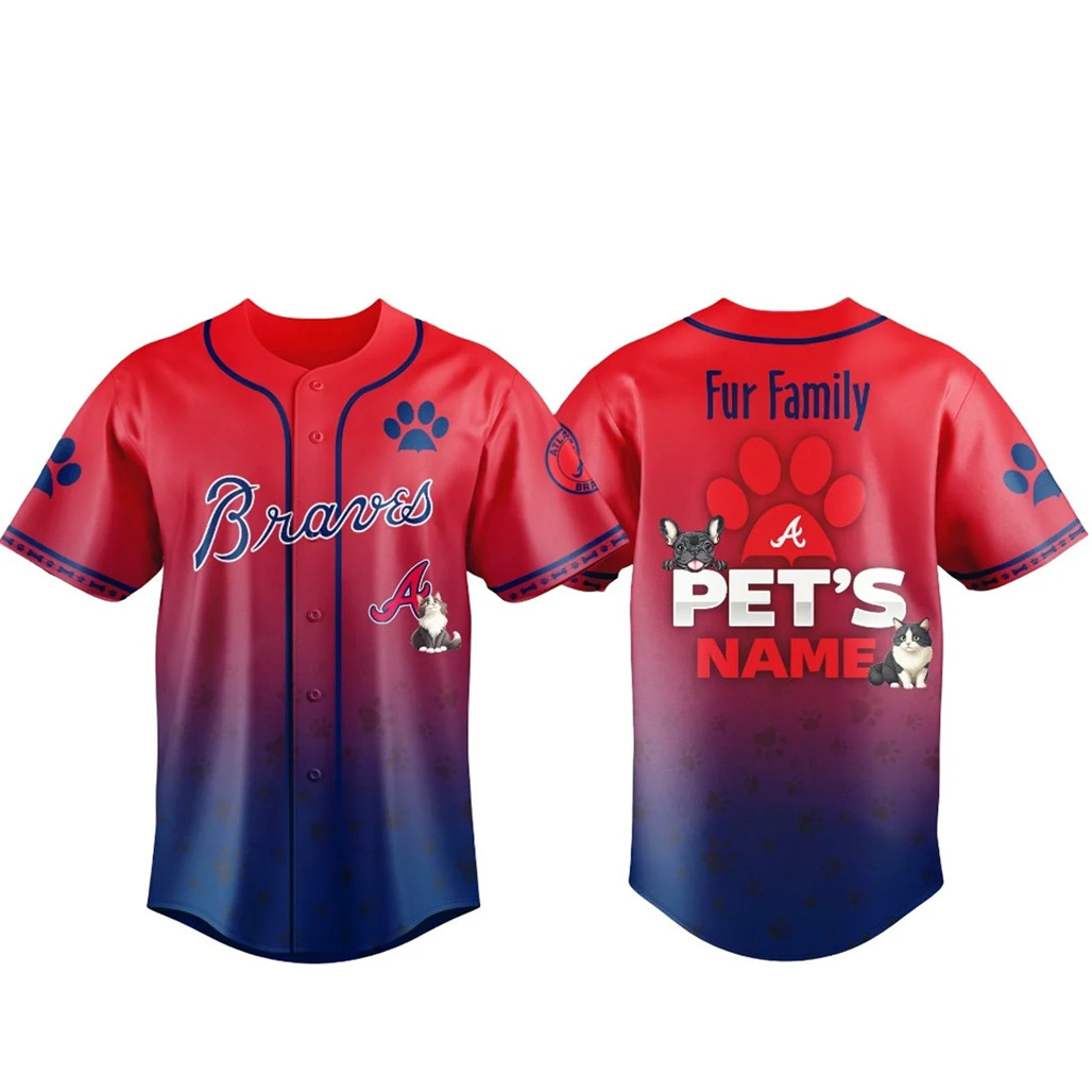 Custom Pets Name Atlanta Braves Fur Family Pet Game Night 2026 Baseball Jersey