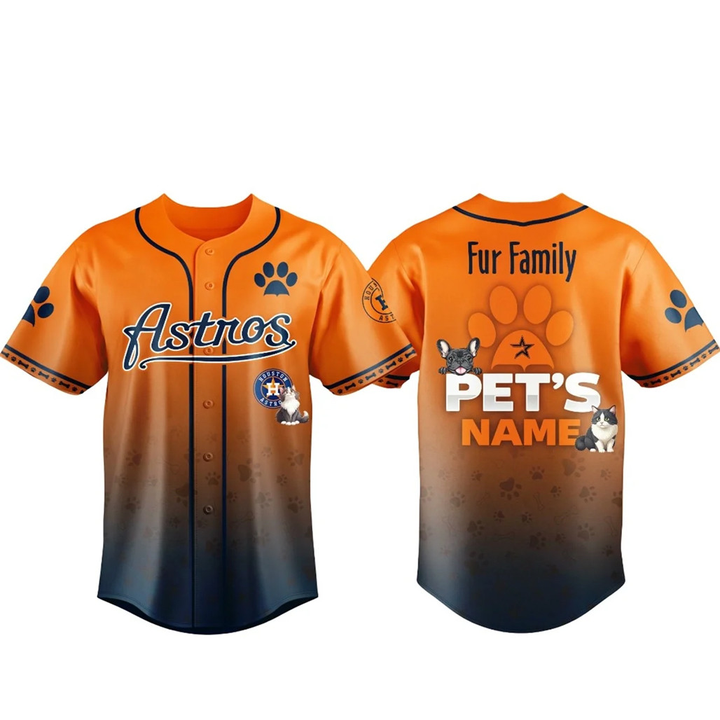 Custom Pets Name Houston Astros Fur Family Pet Game Night 2026 Baseball Jersey