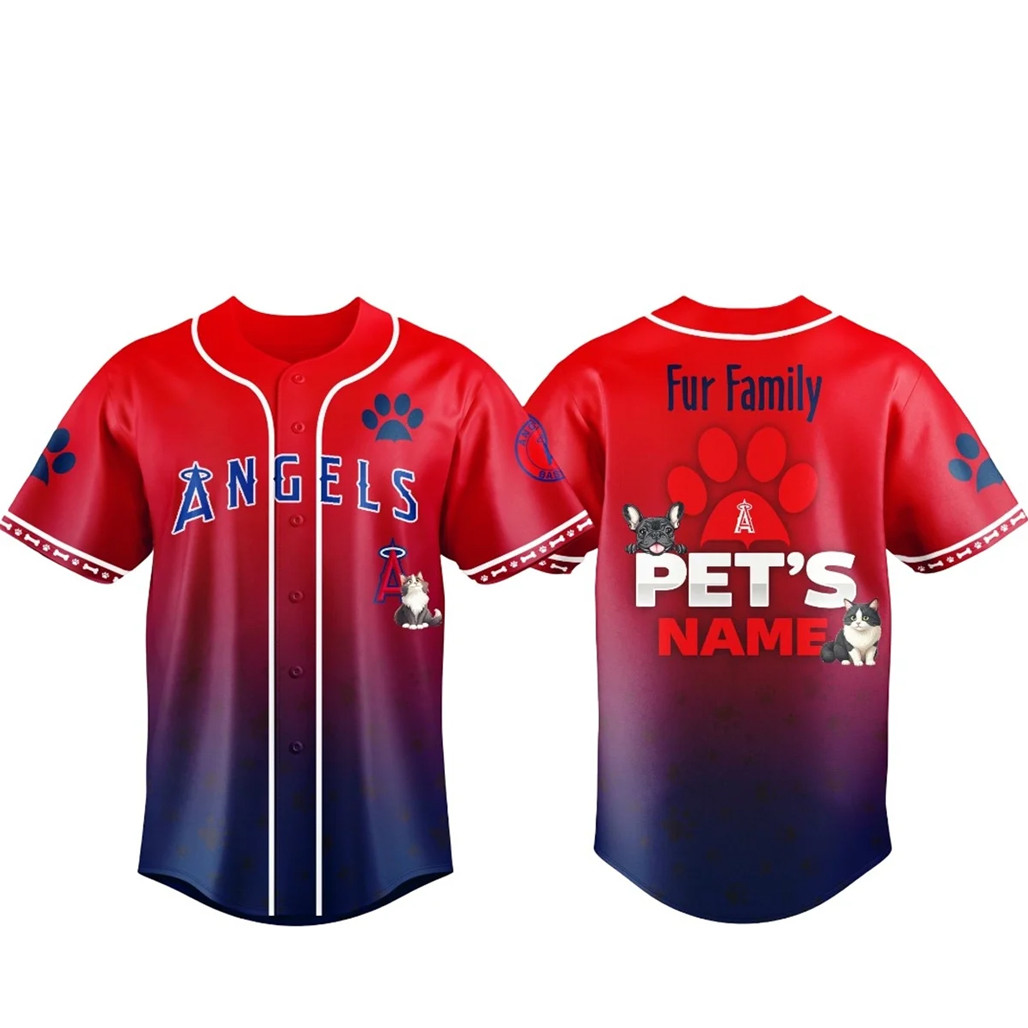 Custom Pets Name Los Angeles Angels Fur Family Pet Game Night 2026 Baseball Jersey