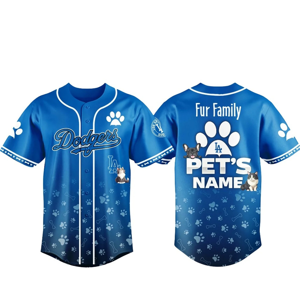 Custom Pets Name Los Angeles Dodgers Fur Family Pet Game Night 2026 Baseball Jersey