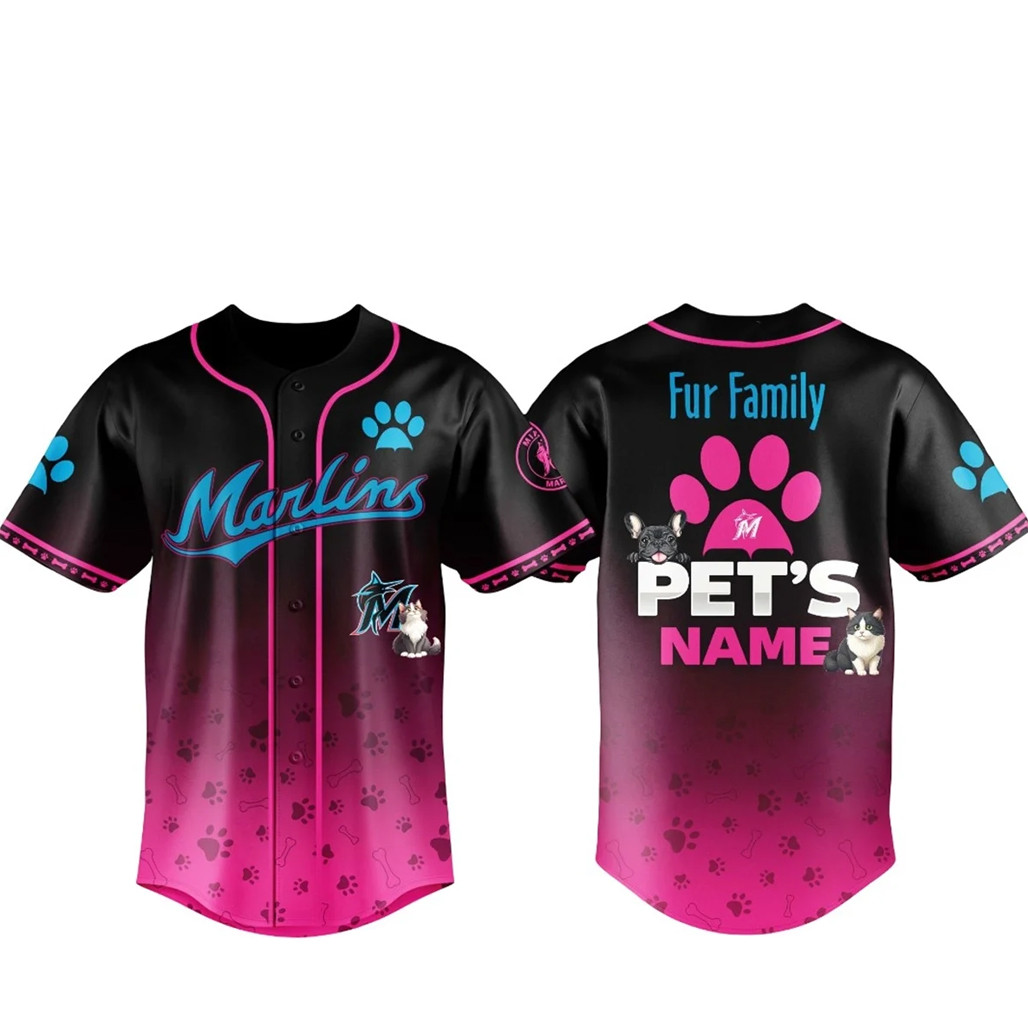Custom Pets Name Miami Marlins Fur Family Pet Game Night 2026 Baseball Jersey