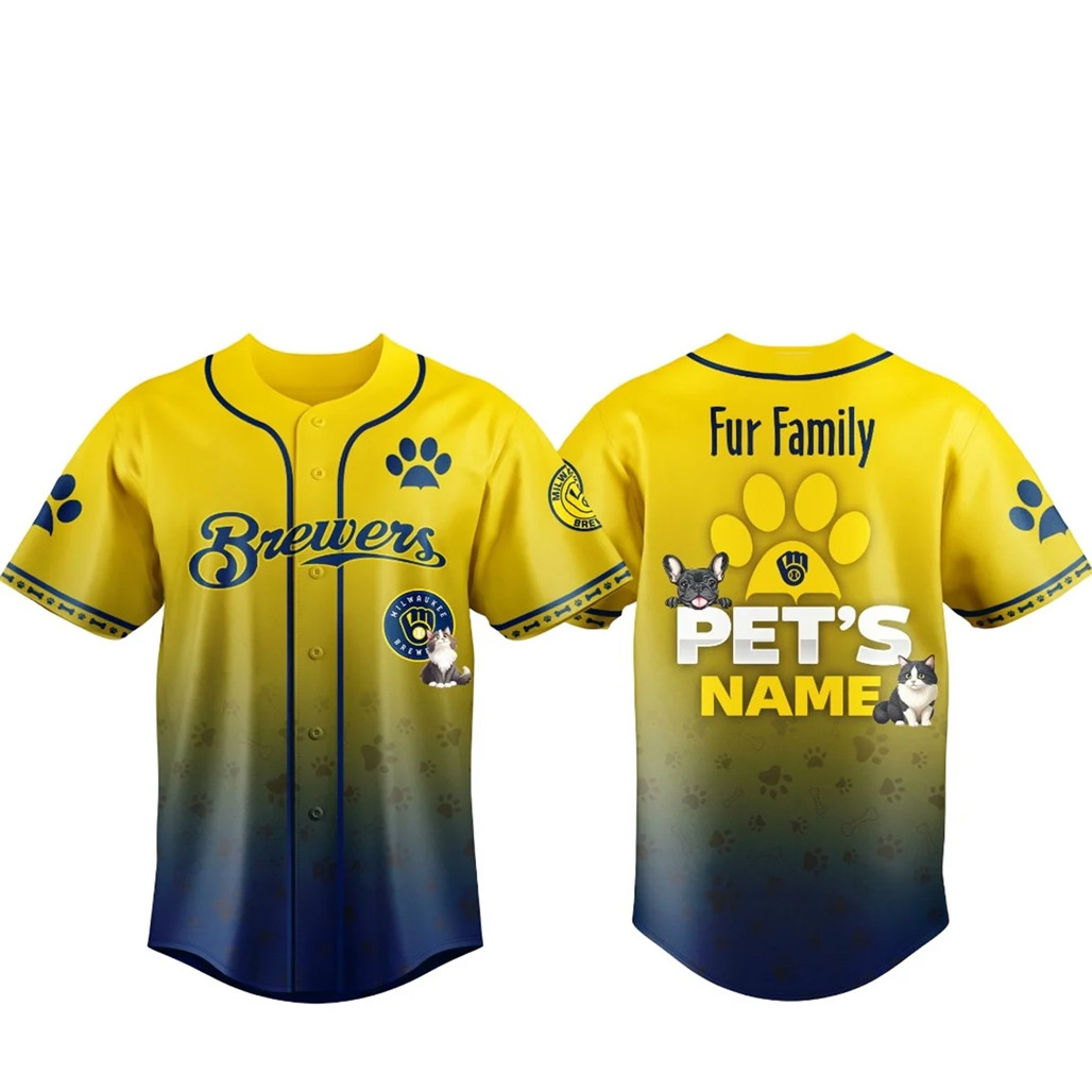 Custom Pets Name Milwaukee Brewers Fur Family Pet Game Night 2026 Baseball Jersey