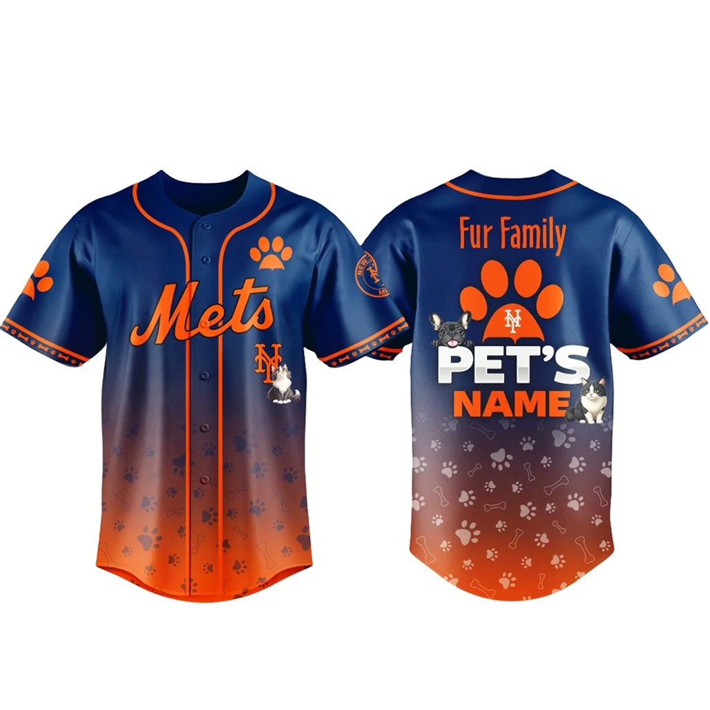 Custom Pets Name New York Mets Fur Family Pet Game Night 2026 Baseball Jersey