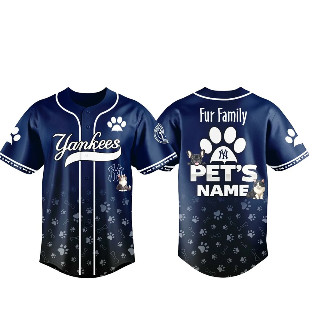 Custom Pets Name New York Yankees Fur Family Pet Game Night 2026 Baseball Jersey